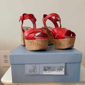 Prada Red Patent Leather Cork Platform Sandals